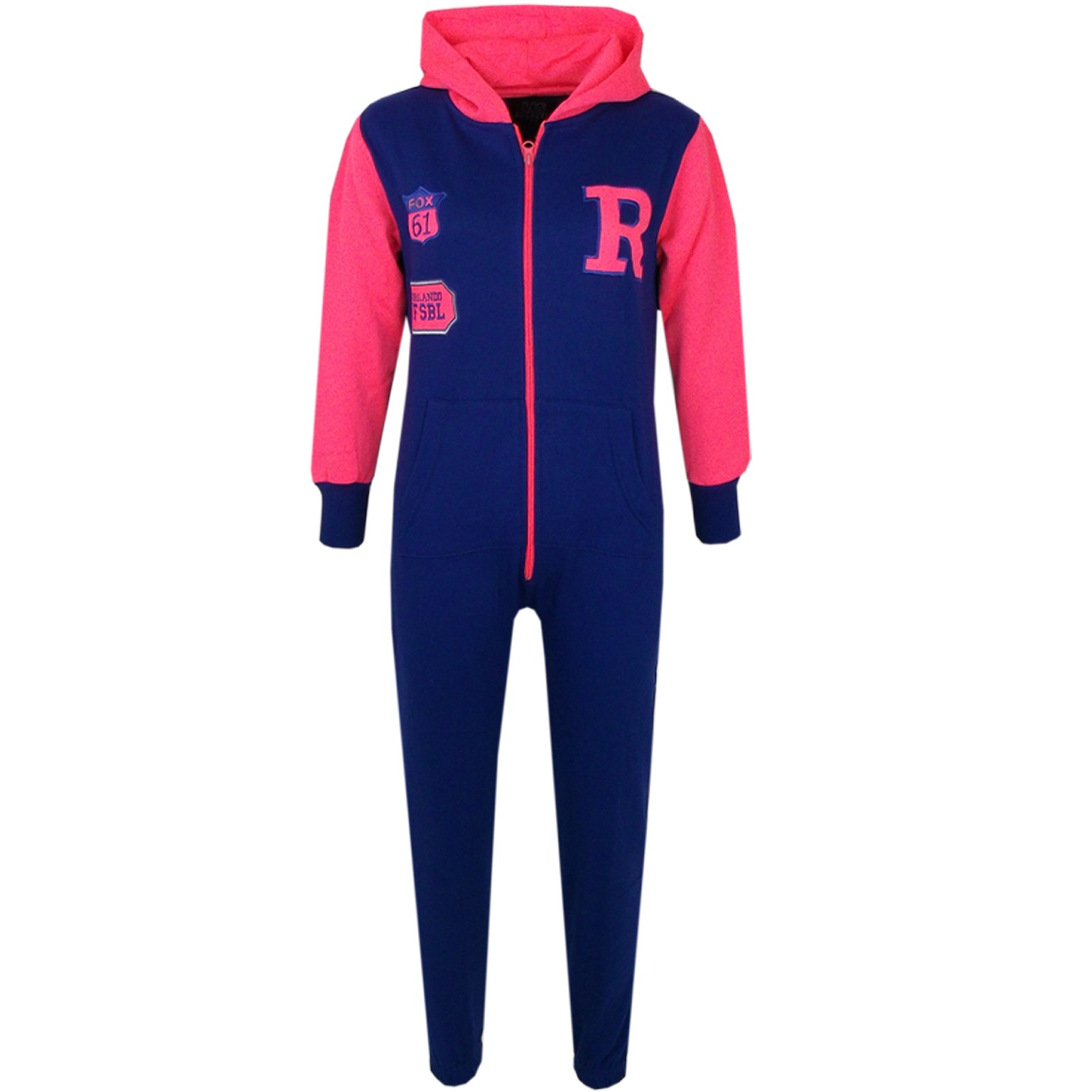 Kids Girls Boys Varsity Baseball Hooded Onesie Fleece All In One Age 5